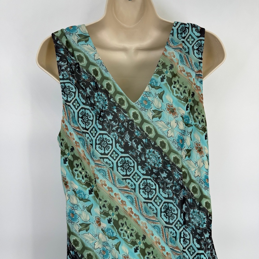 Vintage Y2K Dressbarn Handkerchief Hem Dress Womens 14 Turquoise Floral Fairy - Picture 9 of 16